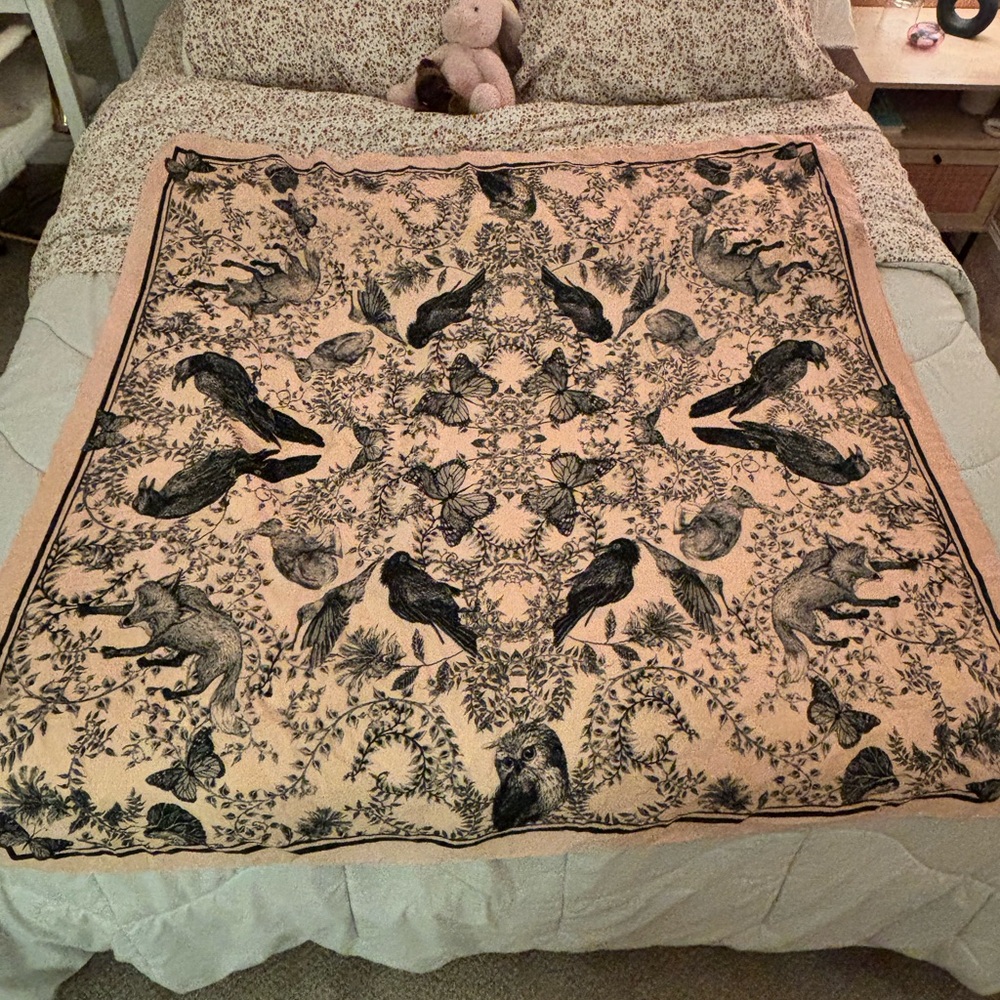 Elegant Forest Animal Motiff Print large satin scarf